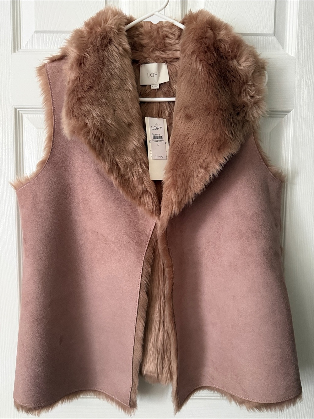 LOFT Dusty Rose Suede-Look Vest with Chestnut Faux Fur Trim